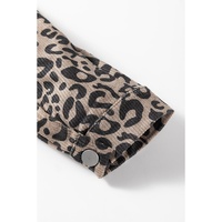 Dark Khaki Leopard Print Corduroy Irregular Hem Buttoned Jacket - L thumbnail