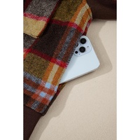 Brown Plaid Print Chest Pockets Button Zipper Stand Neck Jacket - L thumbnail