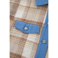 Light French Beige Plaid Patchwork Flap Detail Button Up Shacket - L thumbnail