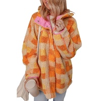 Orange Checkered Sherpa Hooded Jacket - L thumbnail