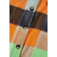 Orange Plaid Print Flap Pocket Long Jacket - S thumbnail
