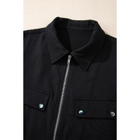 Black Collar Tab Sleeve Zip Up Flap Detail Jacket - 2XL thumbnail