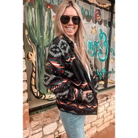 Black Aztec Printed Zip Up Collar Jacket - M thumbnail