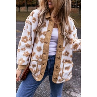 Light French Beige Cute Flower Pattern Button Up Fleece Jacket - 2XL thumbnail