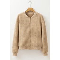 Pale Khaki Solid Geometric Textured Baseball Collar Jacket - L thumbnail