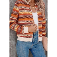 Orange Boho Striped Zip Up Long Sleeve Jacket - L thumbnail