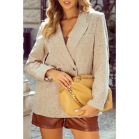 Oatmeal Single Breasted Elegant Suit Jacket - M thumbnail