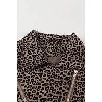 Leopard Zipped Notch Collar Short Jacket - L thumbnail