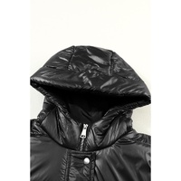 Black Hooded Long Quilted Vest Coat - XL thumbnail