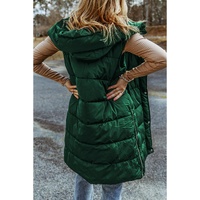 Green Hooded Long Quilted Vest Coat - XL thumbnail