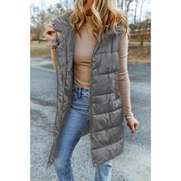 Dark Grey Hooded Long Quilted Vest Coat - XL thumbnail