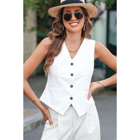 White Solid Color Button up V Neck Suit Vest - S thumbnail