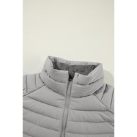 Silvery Plush Collared Quilted Zipped Puffer Vest - S thumbnail