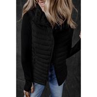 Black Plush Collared Quilted Zipped Puffer Vest - S thumbnail