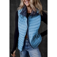 Sky Blue Plush Collared Quilted Zipped Puffer Vest - XL thumbnail