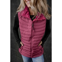 Burgundy Plush Collared Quilted Zipped Puffer Vest - XL thumbnail