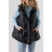Black Quilted High Neck Zip Up Jacket Vest - 2XL thumbnail
