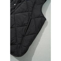 Black Quilted High Neck Button Up Pocket Vest Coat - S thumbnail
