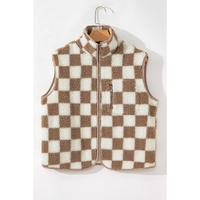 Khaki Checkered Sherpa Collared Jacket Vest - XL thumbnail