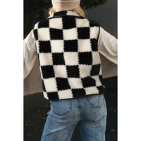 Black Checkered Sherpa Collared Jacket Vest - M thumbnail