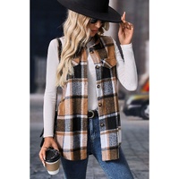Straw Yellow Retro Plaid Button up Collared Vest - L thumbnail
