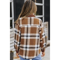 Brown Pocketed Buttoned Plaid Shirt Jacket - S thumbnail
