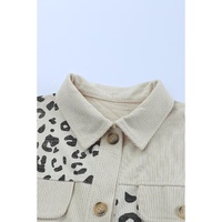 Apricot Leopard Print Detail Pocketed Corduroy Jacket - S thumbnail