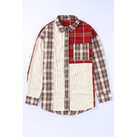 Plaid Corduroy Patchwork Shacket - L thumbnail