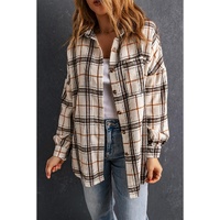 Azura Exchange White Oversized Plaid Pattern Shacket with Slits - XL thumbnail