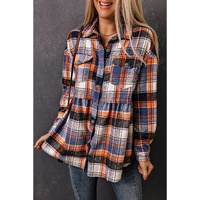 Multicolor Plaid Button Down Ruffled Shirt Jacket - 2XL thumbnail