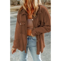 Azura Exchange Brown Contrast Flap Pockets Relaxed Shacket - M thumbnail
