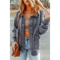 Gray Vintage Washed Flap Pocket Button Shacket - L thumbnail