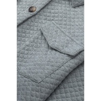 Gray Retro Quilted Flap Pocket Button Shacket - S thumbnail