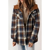 Plaid Pattern Sherpa Lined Hooded Shacket - 2XL thumbnail
