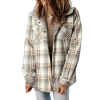 Gray Plaid Pattern Sherpa Lined Hooded Shacket - XL thumbnail