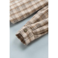 Khaki Plaid Pattern Sherpa Lined Hooded Shacket - L thumbnail