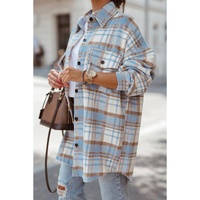 Sky Blue Plaid Flap Pocket Long Sleeve Shacket - 2XL thumbnail