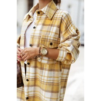 Yellow Plaid Flap Pocket Long Sleeve Shacket - M thumbnail