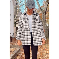 Black Plaid Print Chest Pockets Buttoned Tunic Shacket - L thumbnail
