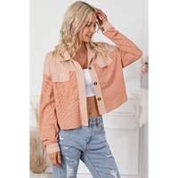 Orange Textured Waffle Knit Chest Pockets Cropped Shacket - S thumbnail