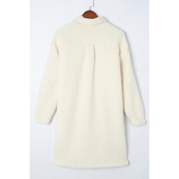Beige Contrast Flap Pocket Single Breasted Teddy Coat - L thumbnail