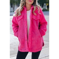 Dark Pink Faux Suede Sherpa Patchwork Button-up Shacket - M thumbnail