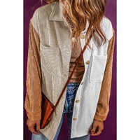 Multicolour Corduroy Colorblock Loose Shacket - L thumbnail