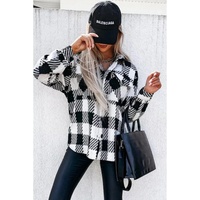 Black Plaid Textured Flap Pocket Shacket - L thumbnail