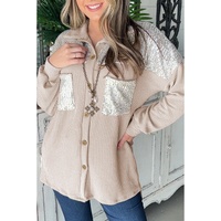 Parchment Sequin Patch Chest Pocket Corded Shacket - M thumbnail