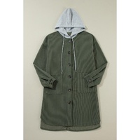 Jungle Green Oversized Corduroy Contrast Hooded Shacket - S thumbnail