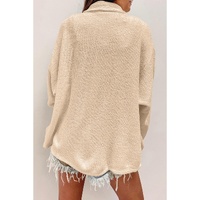 Apricot Solid Color Corduroy Buttoned Long Sleeve Shacket - M thumbnail