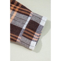 Khaki Thermal Knit Plaid Patchwork Shacket - L thumbnail