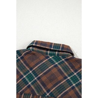 Brown Plaid Print Chest Pockets Buttoned Shirt Jacket - S thumbnail