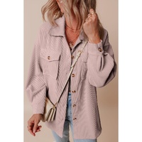 Light Pink Corduroy Flap Pocket Button Up Shacket - M thumbnail